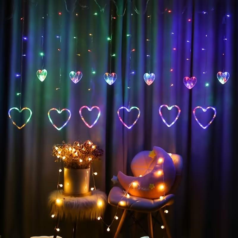 Valentine's Day LED Heart Curtain Light, Hanging Romantic Atmosphere Lamp for Bedroom Living Room Proposal Holiday Party Decoration, LED Lights