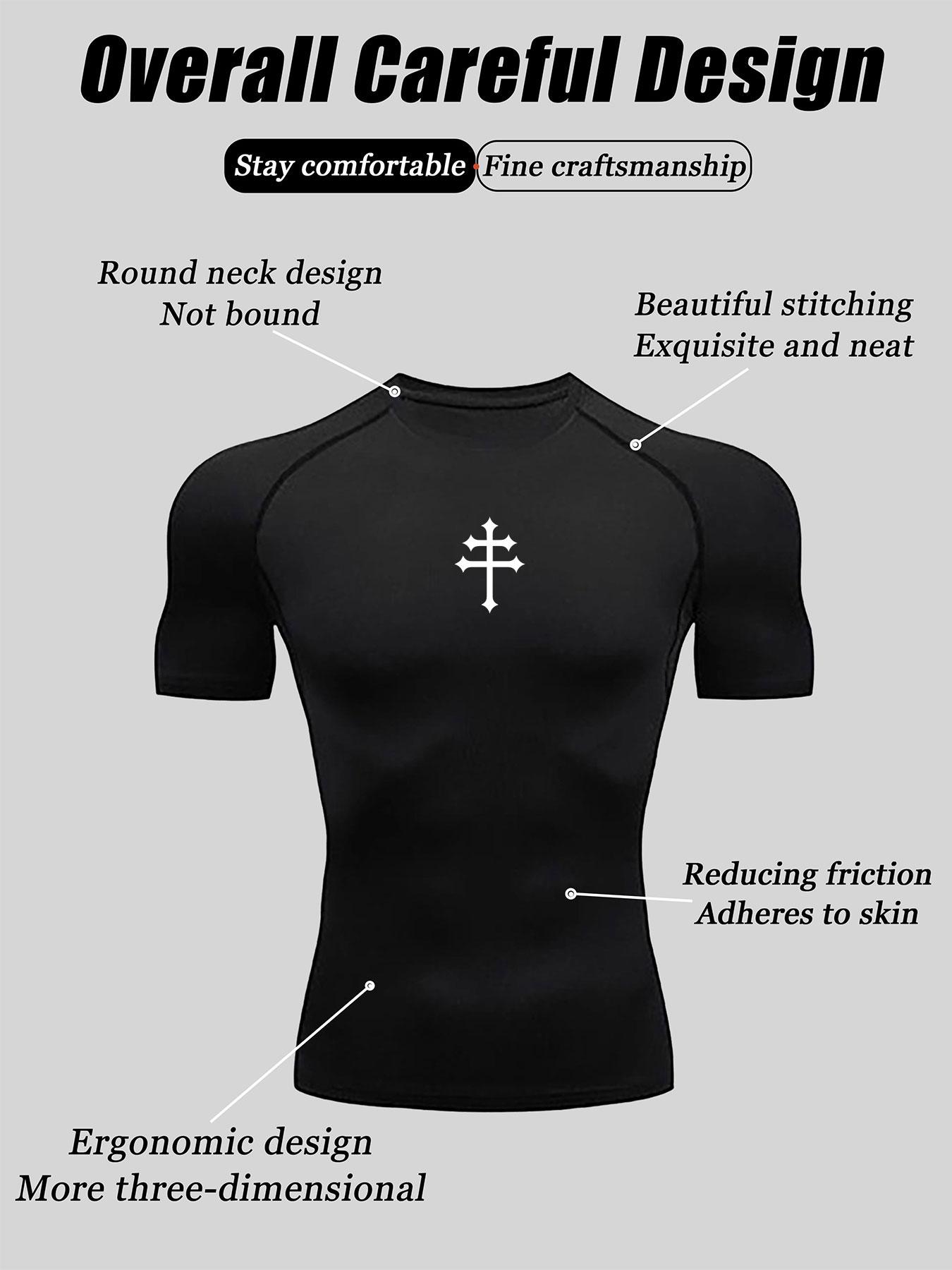 Men's Dragon Print Compression T-Shirt, Quick-Dry Breathable Stretch Fabric, Tight-Fitting Short Sleeve Top for Fitness and Outdoor Activities