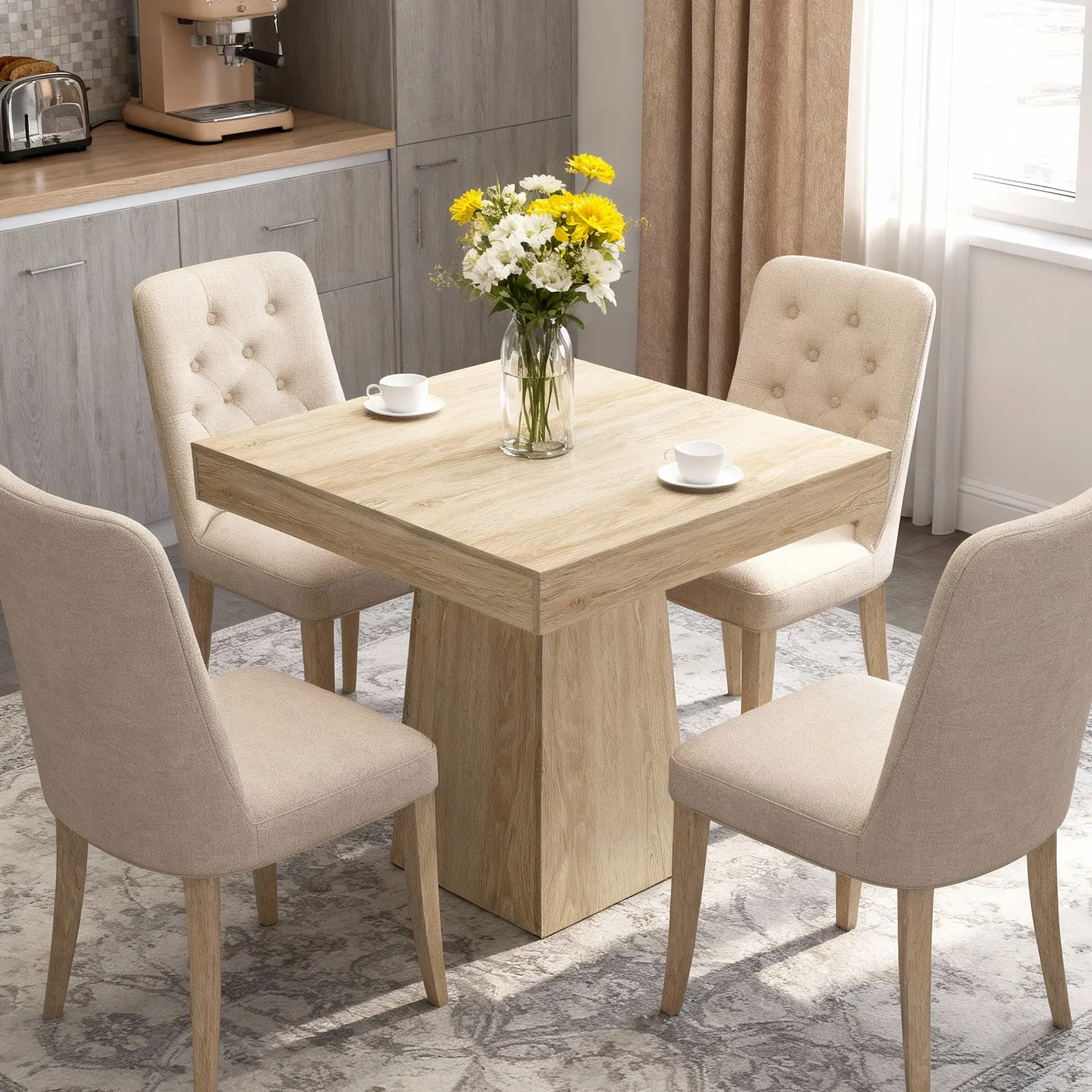 Square Dining Table for 4, 31.5 Inch Small Kitchen Table with Sturdy Pedestal Base, Wood Farmhouse Dinner Table for Dining Room, Living Room, Kitchen, Small Spaces, Apartment, Breakfast Nook
