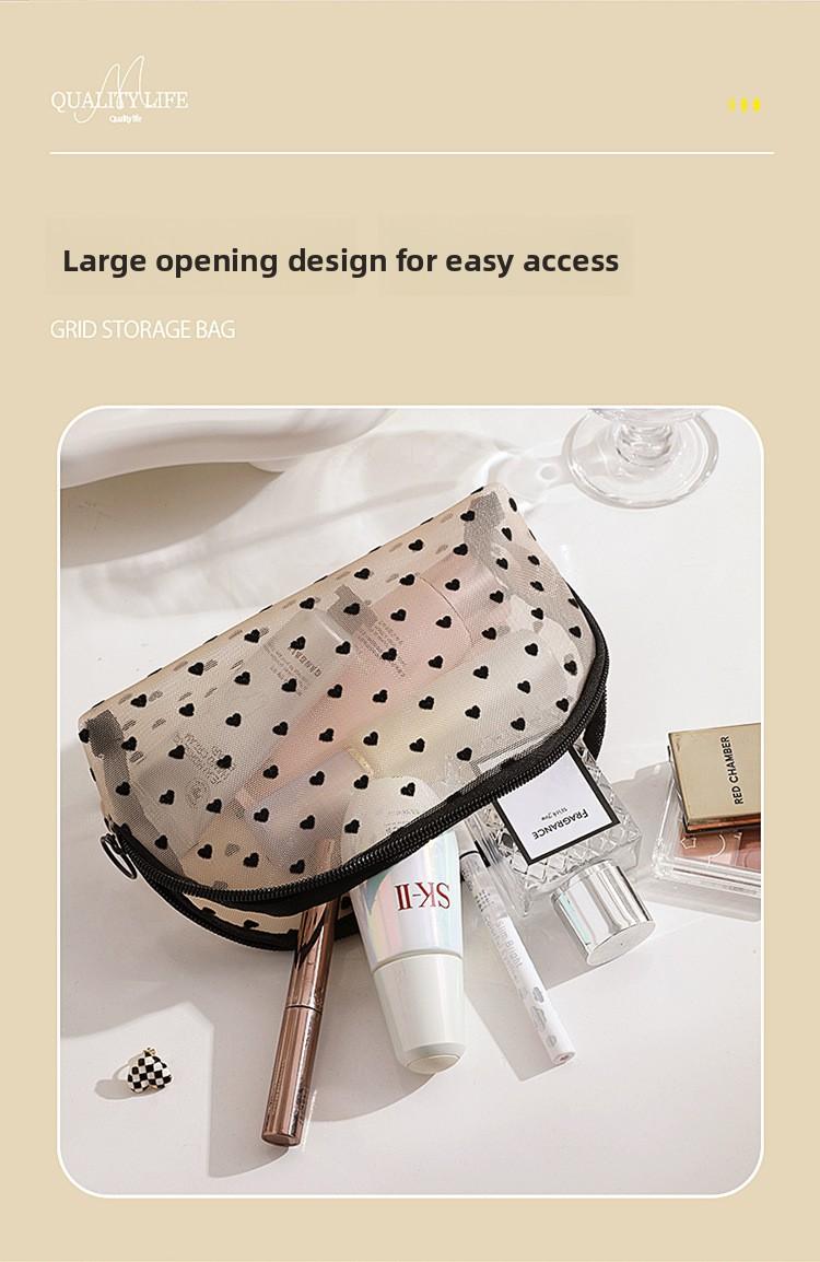 Mesh Makeup Bag Set, Heart Print Cosmetic Bag, Portable Travel Toiletry Bag for Women, Cute Makeup Organizer Pouch Mesh Makeup Bag Set, Heart Print Cosmetic Bag, Portable Travel Toiletry Bag for Women, Cute Makeup Organizer Pouch