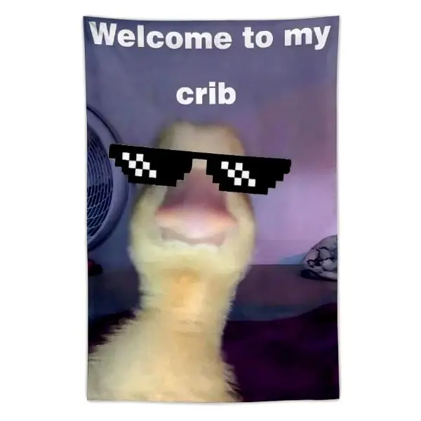 "Welcome to My Crib" Letter & Duck Pattern Tapestry, Decorative Tapestry, Wall Tapestries, Funny Flags homeessentials
