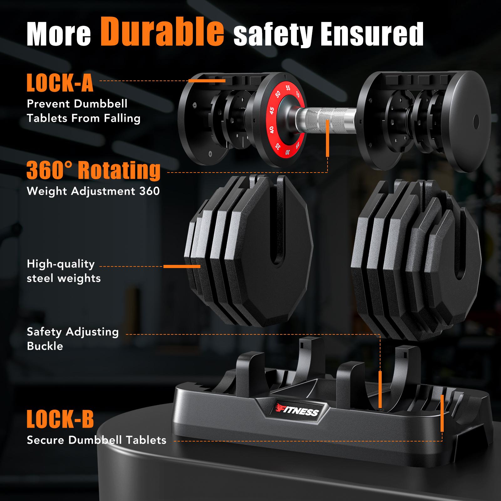 Bearbro 55lb/80lb Adjustable Dumbbells, 1-Sec Adjustable Weights Dumbbells , 5 in 1 Free Dumbbell with Anti-Slip Texture Handle, Weight Set For Home Gym Suit both Men and Women,dealsforyoudays