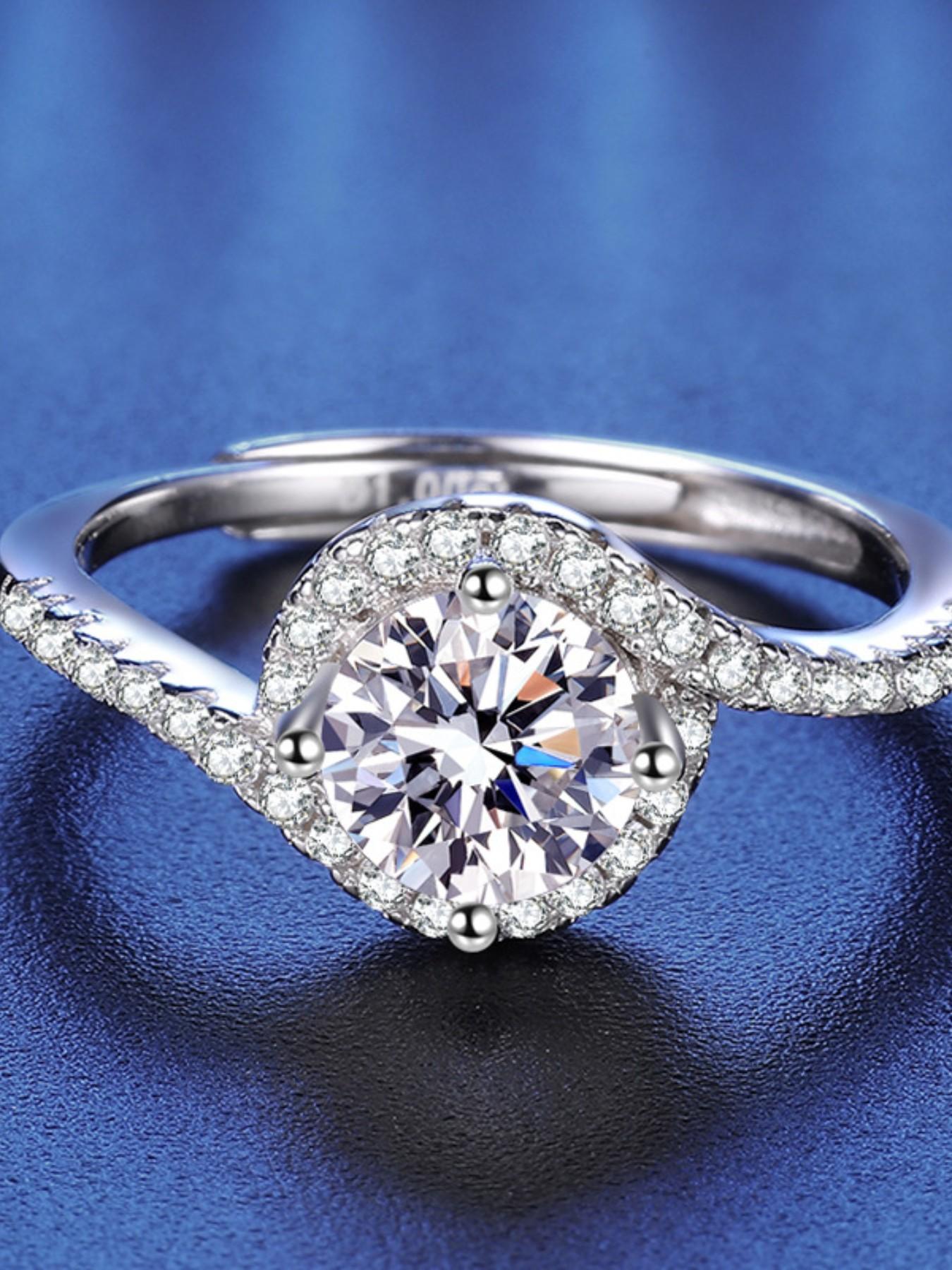 Moissanite 925 Silver Ring, Adjustable Open Design, Elegant Gift for Wife Girlfriend Daughter, Birthday Valentine's Wedding Anniversary, Elegant Engagement Ring