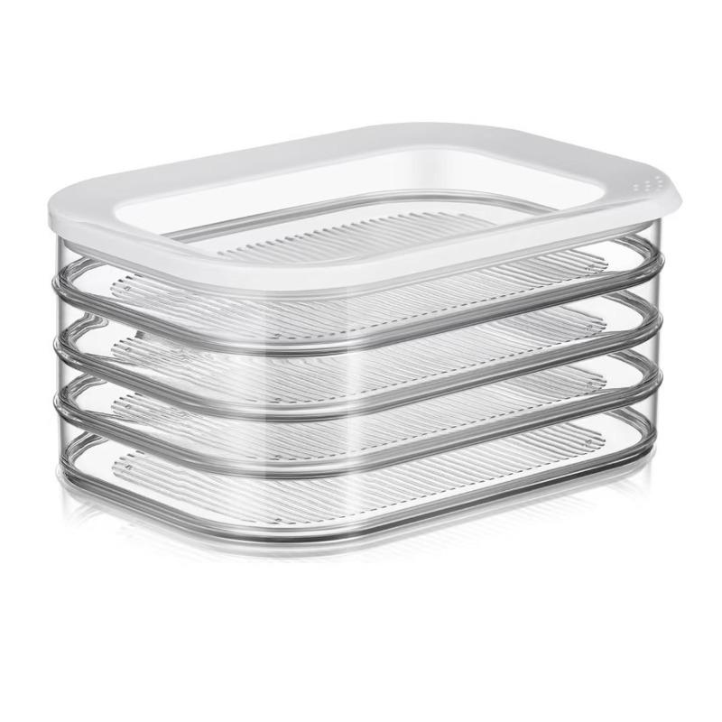 1/2/3/4-Layer Stackable Food Storage Containers, Airtight & Leak-Proof Fridge Organizer. Reusable for fridge and freezer, perfect for meat, cheese, beef rolls, shrimp and more. Practical and stylish kitchen storage accessory.
