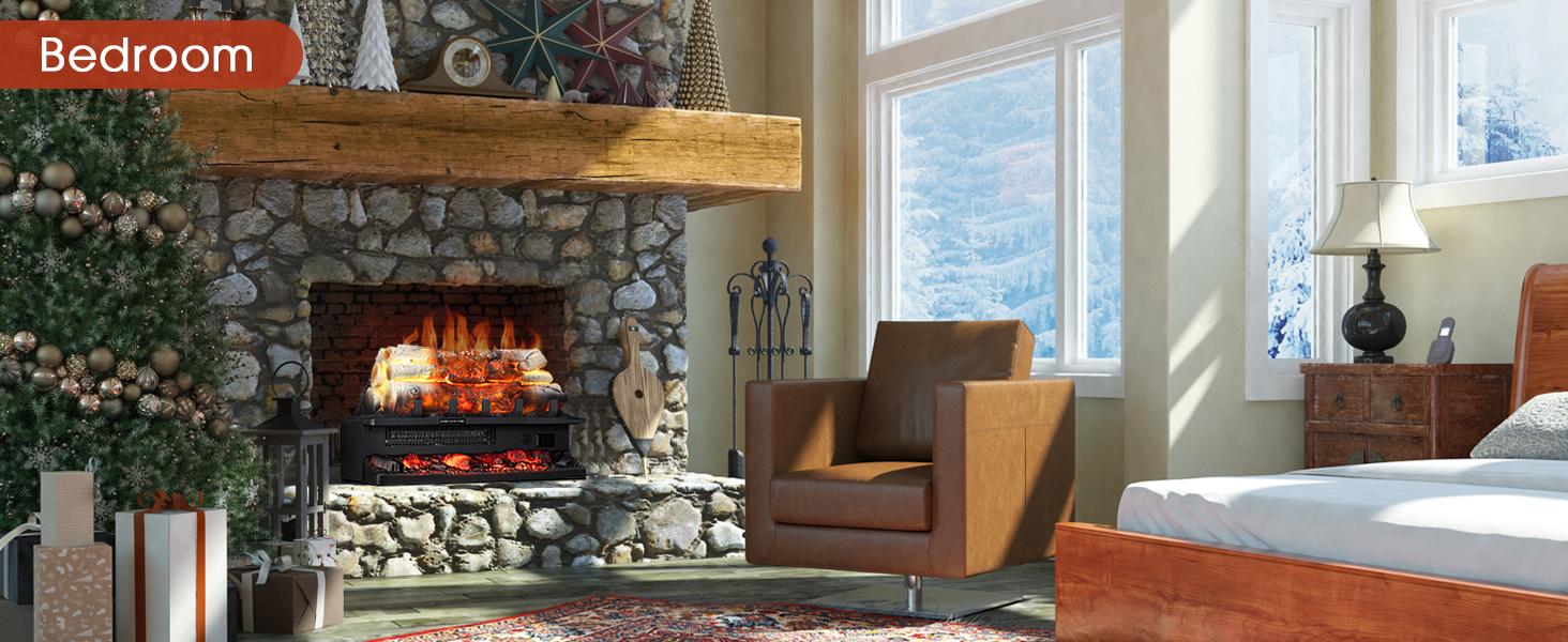 R.W.FLAME Electric Fireplace Log Heater,20" Fireplace Inserts with Crackling Sound,5 Flame Brightness,Heater 750W/1500W,Remote Control&Timer,Overheating Protection for Home and Office Decor