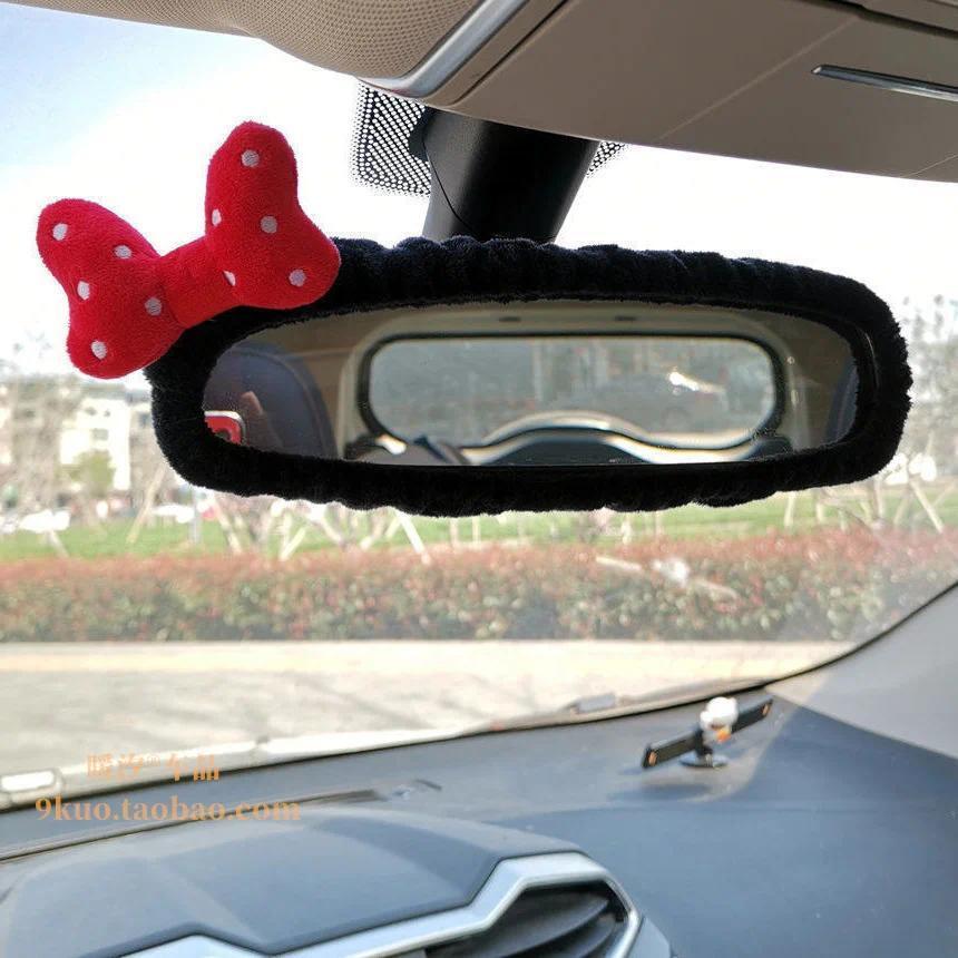 Car Rearview Mirror Cover Cute Car Interior Cartoon Bowknot Car Reversing Mirror Cover Decoration