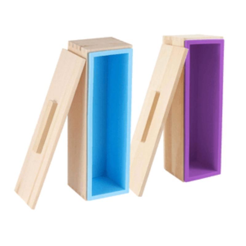 2 Pack Silicone Soap Making Molds with Wooden Lids & Storage Box, Rectangle Silicone Soap Molds, Handmade Bath Soaps Mold for DIY Soap Crafts and Gift Making