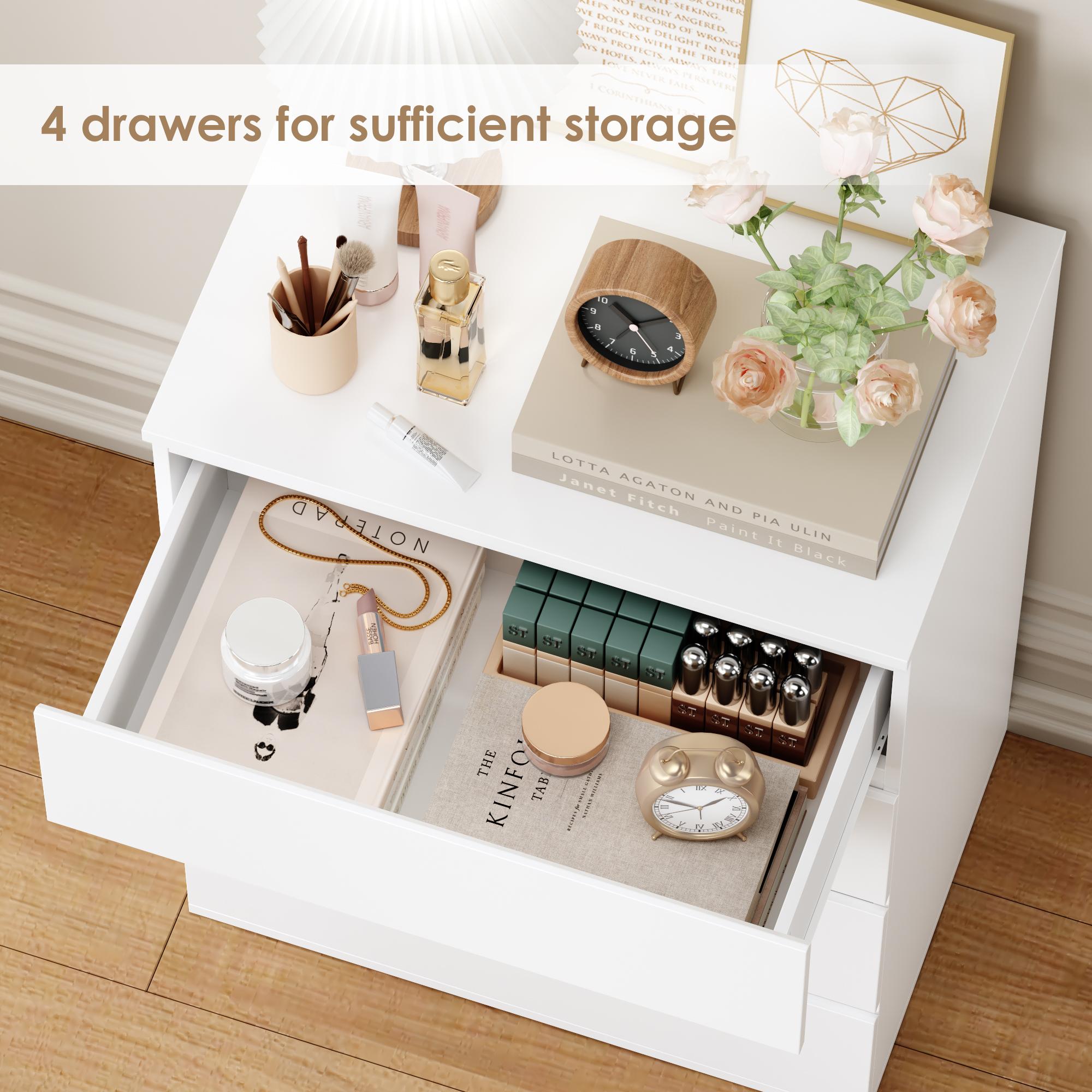 FOTOSOK 4 Drawer Dresser, White Dresser for Bedroom, Small Dresser Chest of Drawers, White Storage Cabinet with 4 Drawers