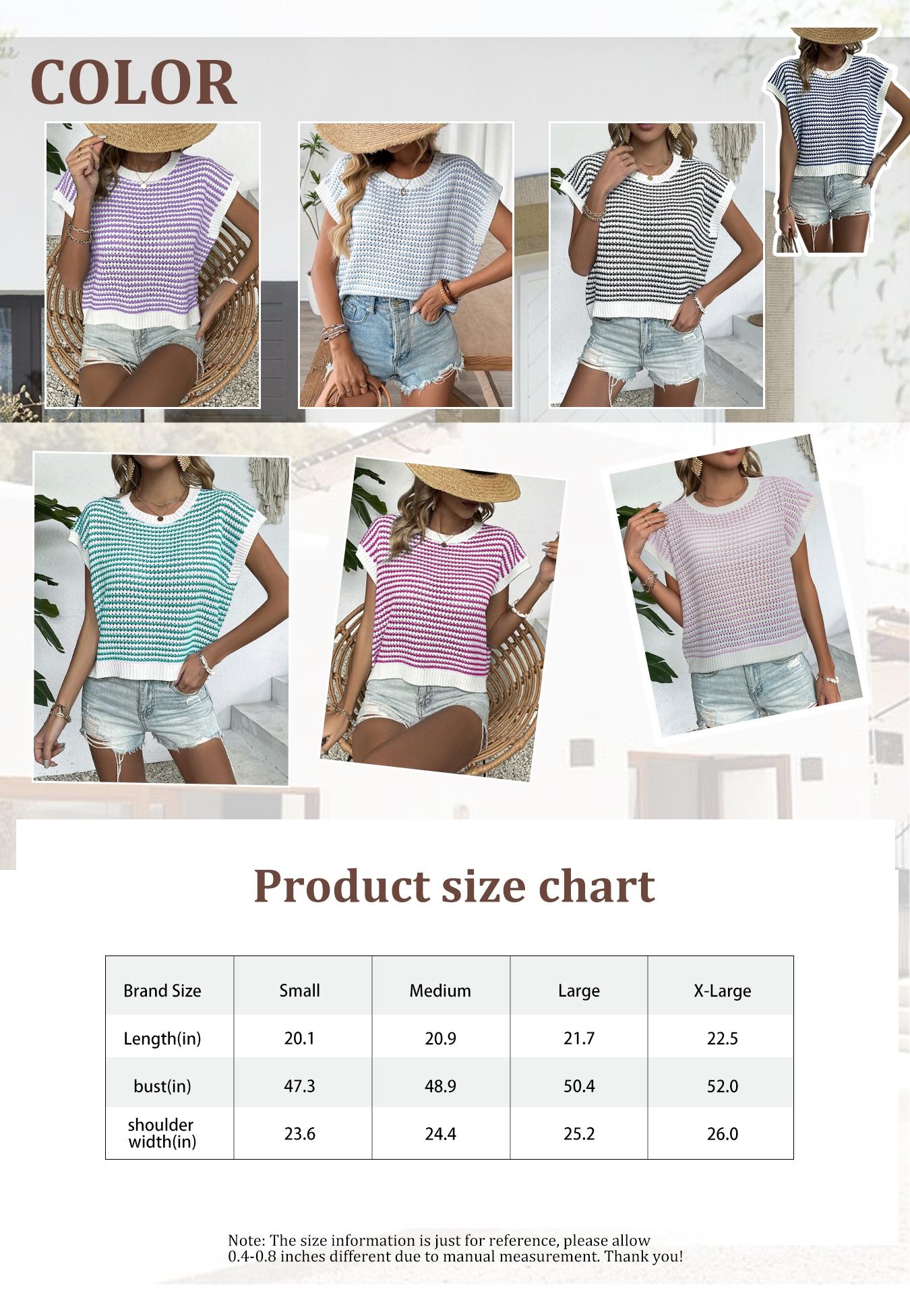 Women's Striped Knitted Vest Top, Round Neck Cap Sleeve Casual Loose Fit, Elegant Summer Fashion, Versatile Women's Knitwear