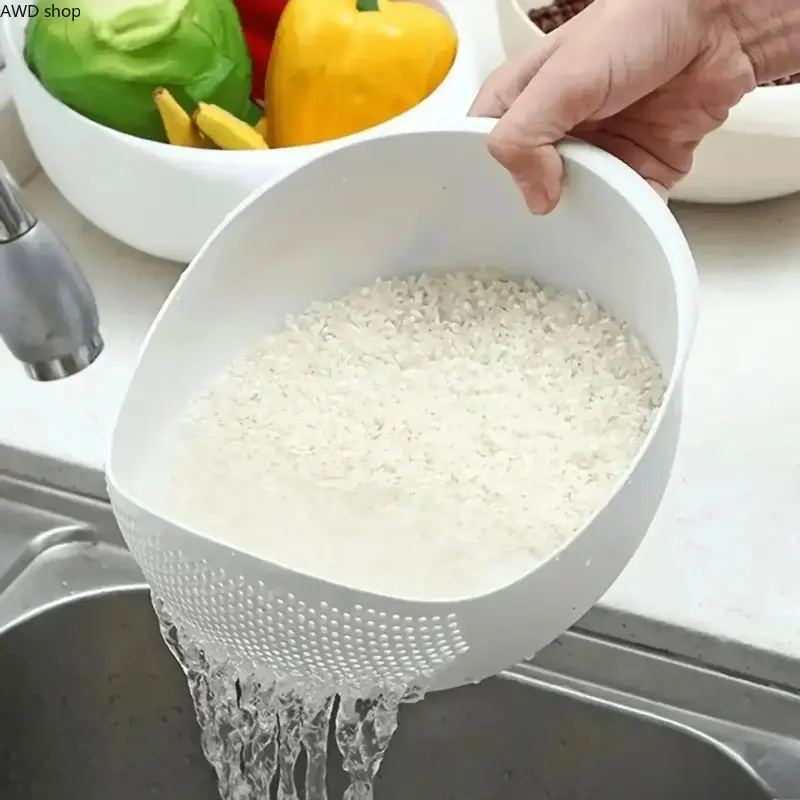 Multi‑Functional Dual Layer Kitchen Drain Basin, Versatile Colander Strainer Basket, Practical Food Washing Tool for Rinsing Rice, Fresh Fruits, Vegetables & Daily Household Meal Prep Utensils Blue