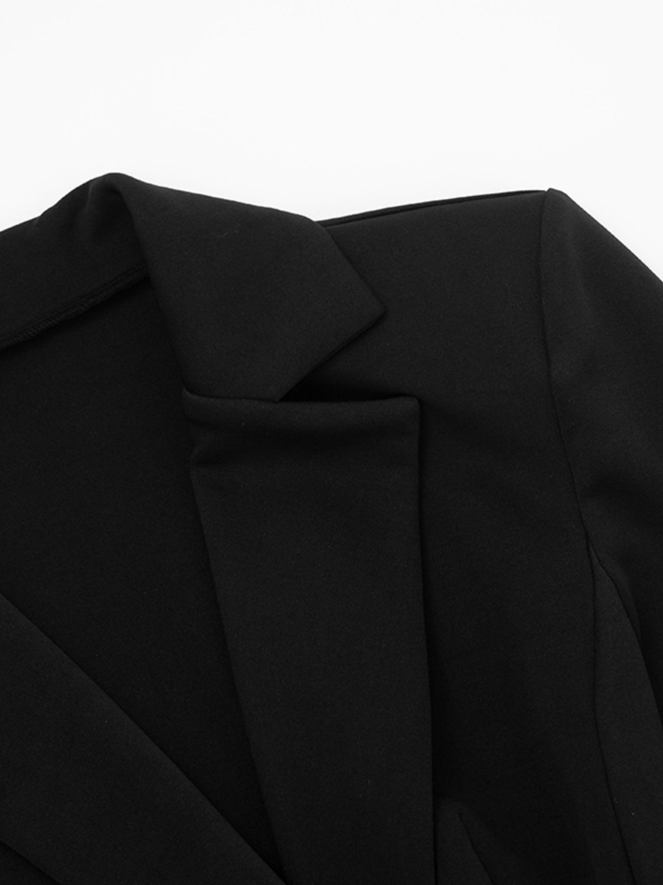 Women's Elegant Business Suit Dress, Deep V Neck Long Sleeve Ruffle Waist Cinched, Spring & Fall Office Wear, Plain Style