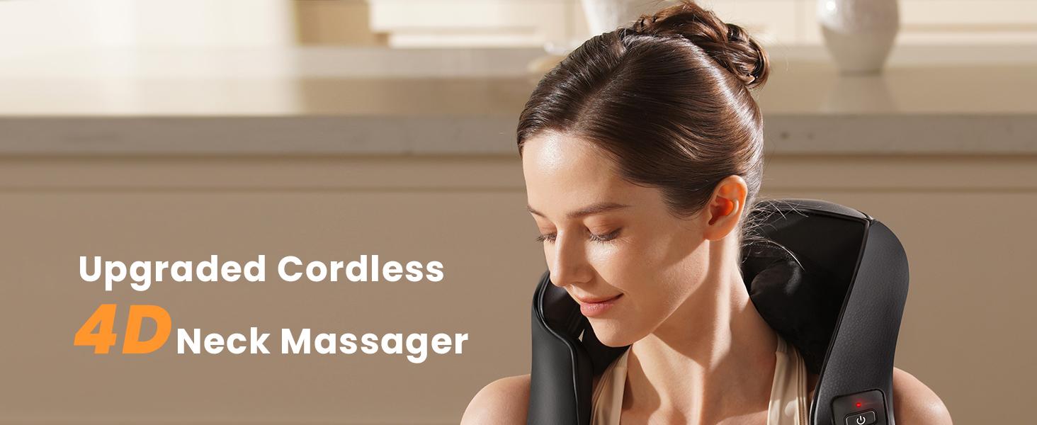 Neck Massager with Heat – Cordless 6D Shoulder Massager with Adjustable Width, 6 Nodes, Fits Broader Bodies, for Neck, Back, Traps – Gift for Men & Women – MASGRE