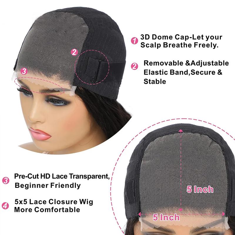 Bling Hair Glueless Wig Human Hair 5x5 Body Wave Lace Closure Wig T1B/99J Color Body Wave Wigs Human Hair 180 Density