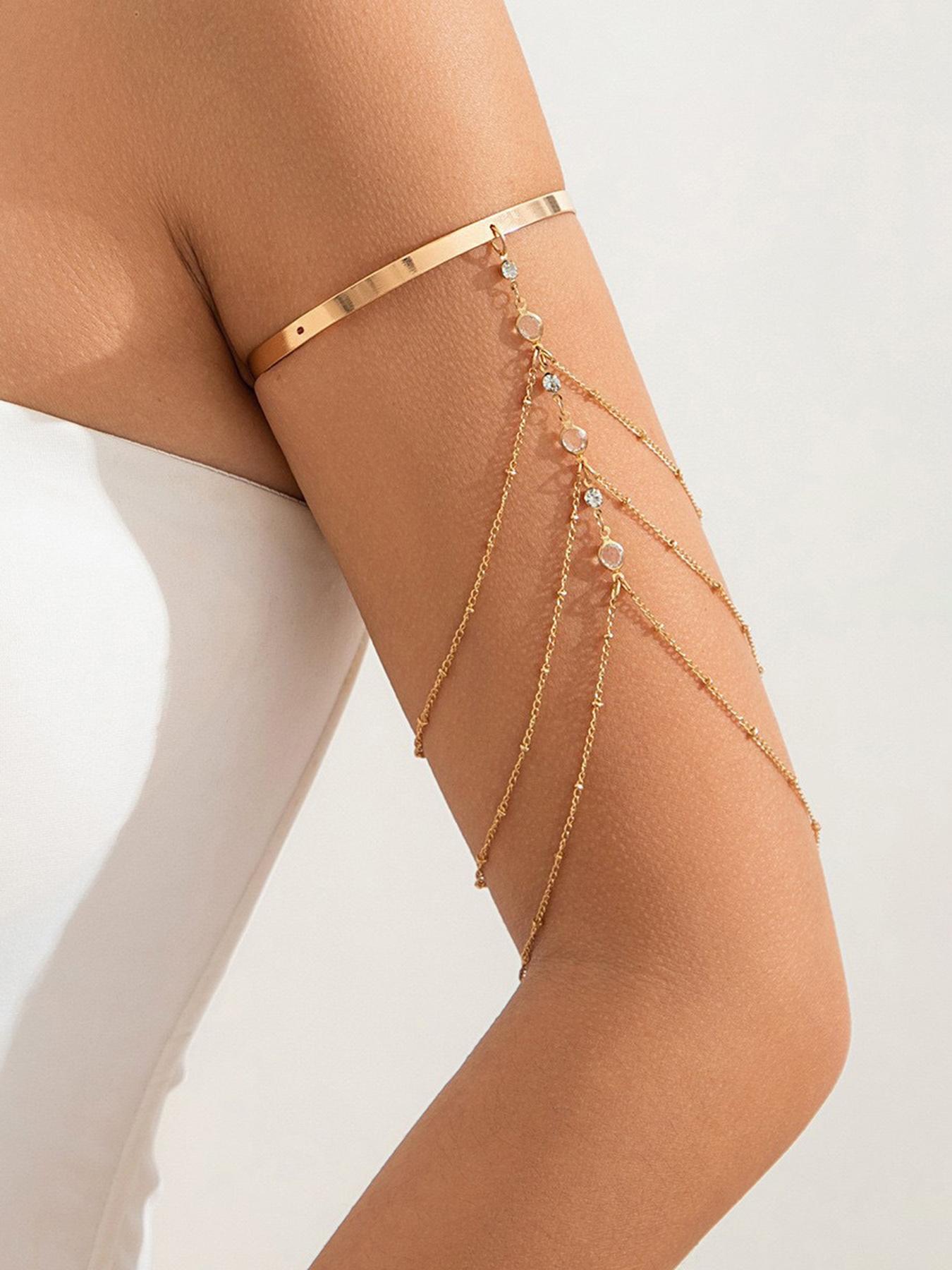 Chic & Sexy Multi-Layer Rhinestone Chain Tassel Upper Arm Bracelet / Armband — Women's Accessory; Simple Crystal Bead Tassel Upper Arm Chain / Bikini Arm Ring — Adjustable Open Rhinestone Bangle for Summer Beachwear
