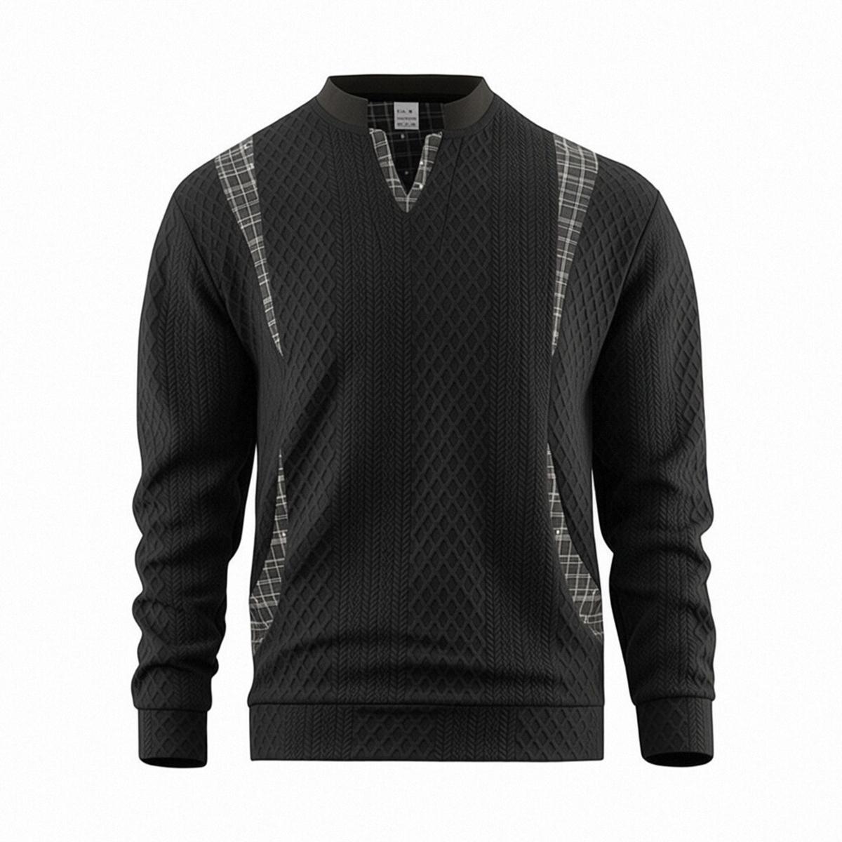 Men's Long Sleeve Crewneck Pullover & V-Neck Top - Polyester, Diamond-Patterned, Plaid-Spliced, Retro Color-Block, Striped, Contrast Stripes, Foldable Casual Autumn Winter Streetwear Sweatshirt