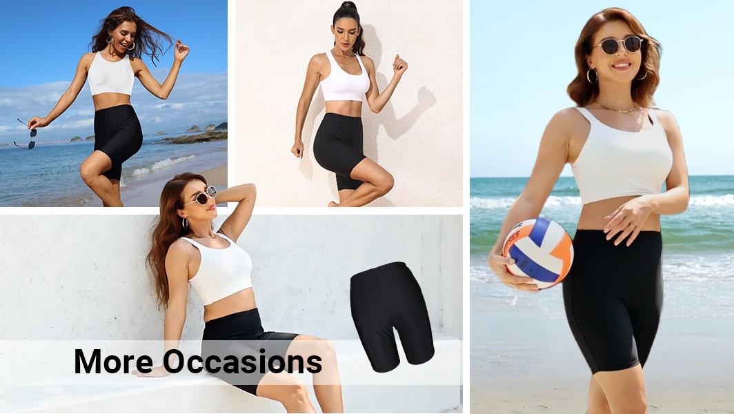 Holipick High Waisted Swim Shorts Biker Short Women Tummy Control Long Bathing Suit Bottoms Boy Shorts Swimsuit