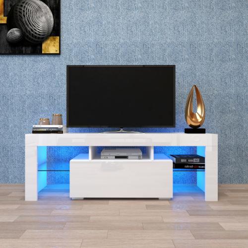 Bellemave Black Modern TV Stand with LED Light, Large Entertainment Center Media Rack, Multifunctional TV Base with Storage & Easy Maintenance
