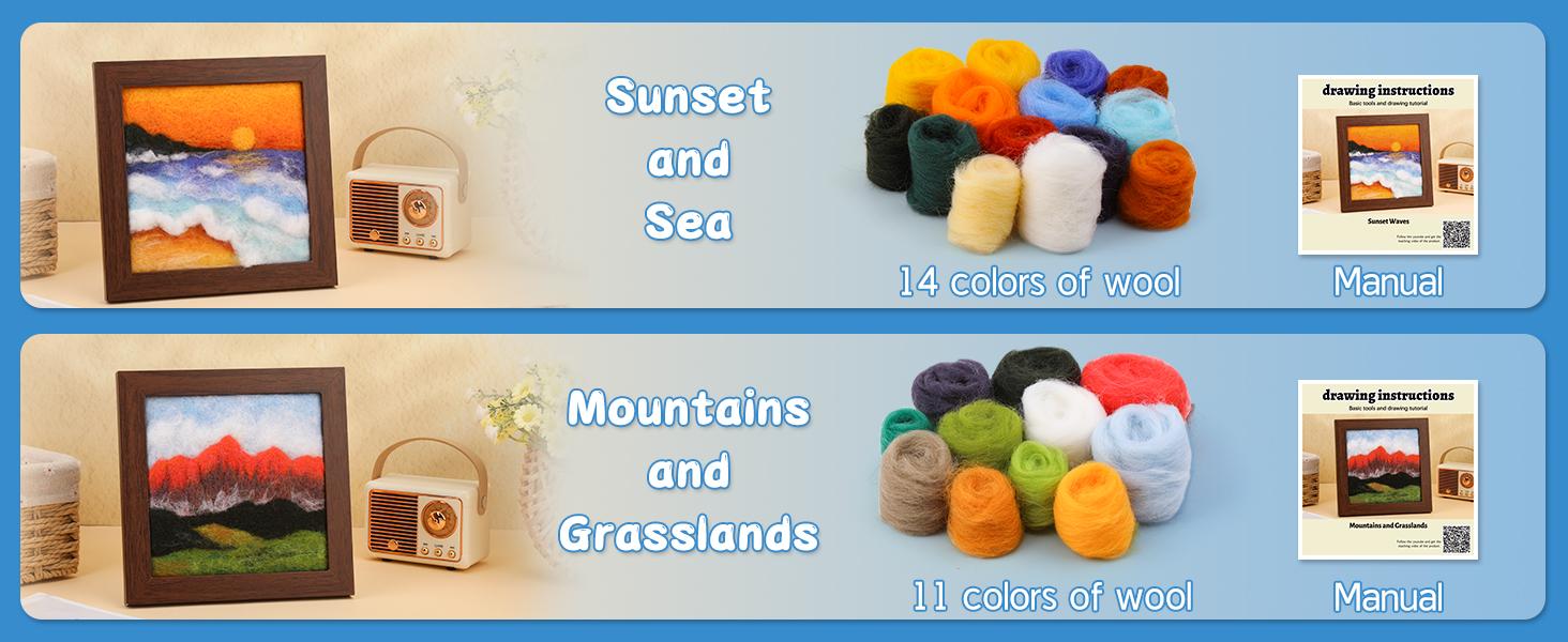 Needle Felting Kits for Beginners, Needle Felt Painting Kit, Wool Felting Kit with Picture Frame, Foam Pad, Felt Cloth, and Instructions, Used for Home Decoration, Art Craft