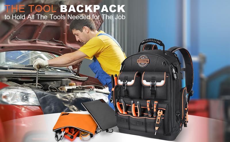 Tool Backpack with 2 Small Tool Bags - LOKASS Tool Backpack Heavy Duty Tool Organizer, Water-resistant HAVC Tool Backpack Electrician Tool Box with Molded Base