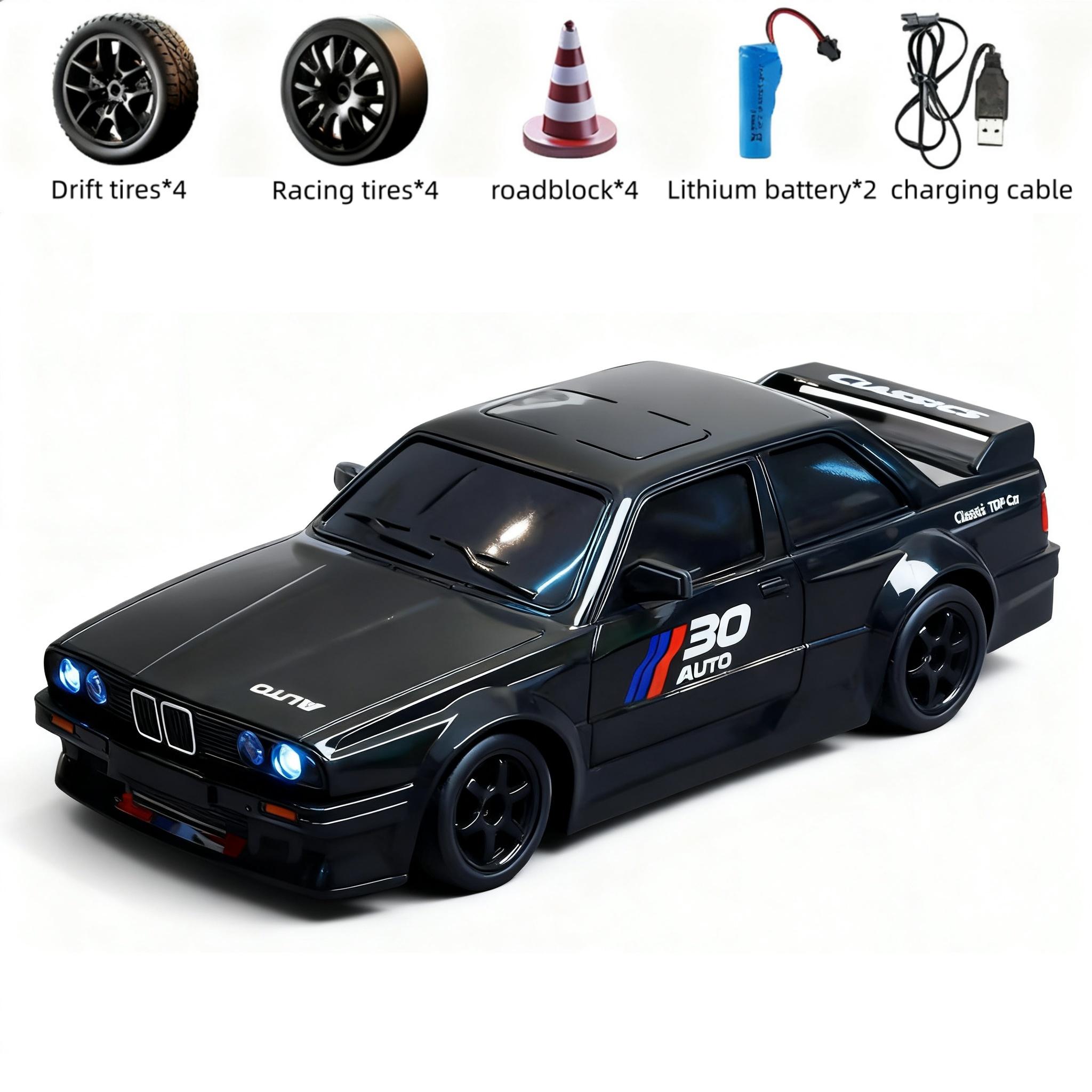 1:24 Remote Control Drift Car with 2.4GHz 4WD, Amazing Lights and Tires, Includes Road Obstacle Tools, Perfect Birthday Gift, Remote Controlled Car