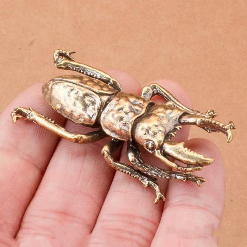Vintage Bronze Beetle Miniature Figurine, Decorative Sculptures, Brass Insect Tea Pet, Indoor Outdoor Home Decor, Desktop Ornament, Collectible Item