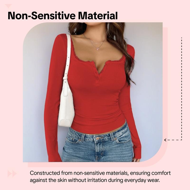 Lace Trim V-Neck Long Sleeve Top, Casual Knitted Striped Sweater, Warm and Versatile for Fall & Winter, Daily Wear, Lace Knit Design