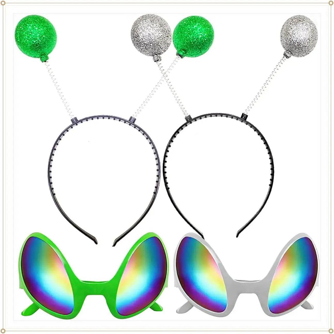 2 Pairs Alien Headband and Glasses,Alien Rainbow Lens Sunglasses,Headband Boppers Antenna for Adults and KidsGift