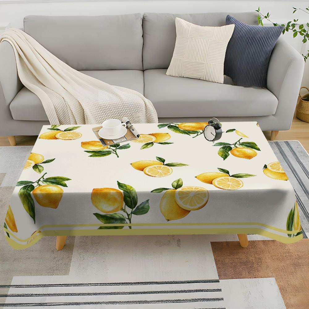 Lemon Fruit Print Tablecloth, Polyester Washable, Kitchen Dining Outdoor Picnic Garden Party Decorative Cloth