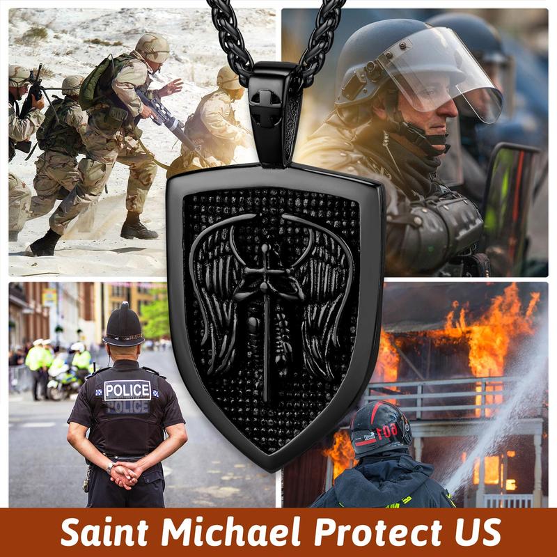 FaithHeart Shield Archangel St. Michael Protection Necklace Stainless Steel Perfect Gift