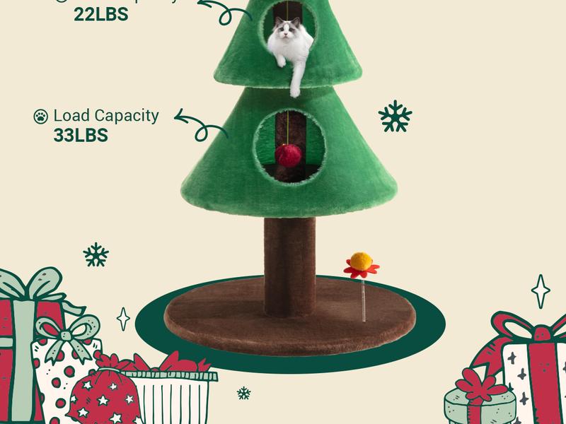 Allewie Christmas Tree Cat Tower for Indoor Cats - 67 Inch Holiday Themed Cat Activity Center with Plush Perch & Condo, Xmas Party Decoration,#TikTokShopfalldealsforyou
