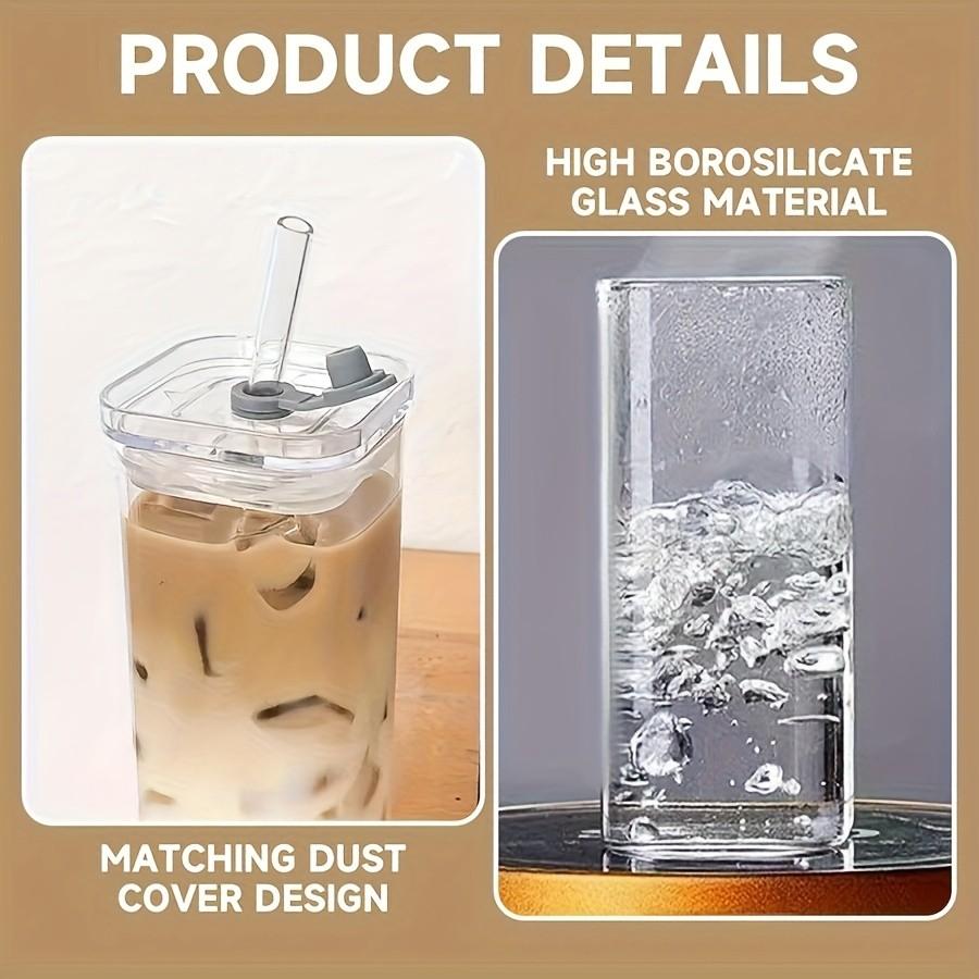 2/4/6 Counts Drinking Cup, High Borosilicate Thin Glass Rectangular Heat-resistant Glass Mug with Lid and Straw, Versatile for Hot Or Cold Beverages, Drinking Glasses