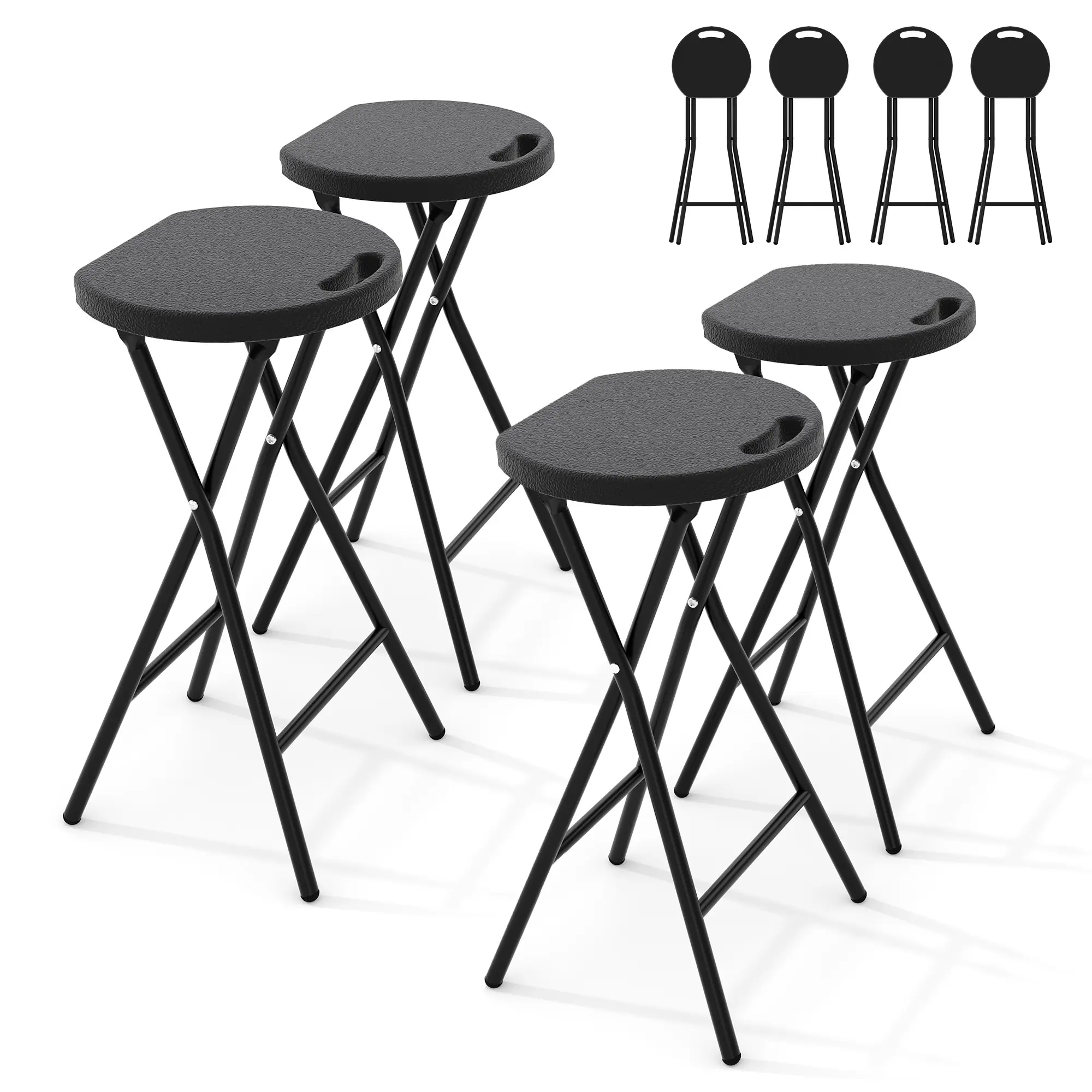 Folding Stool with Handle 28 Inch Tall Folding Bar Stool with Safety Lock, Metal and Plastic Foldable Stool