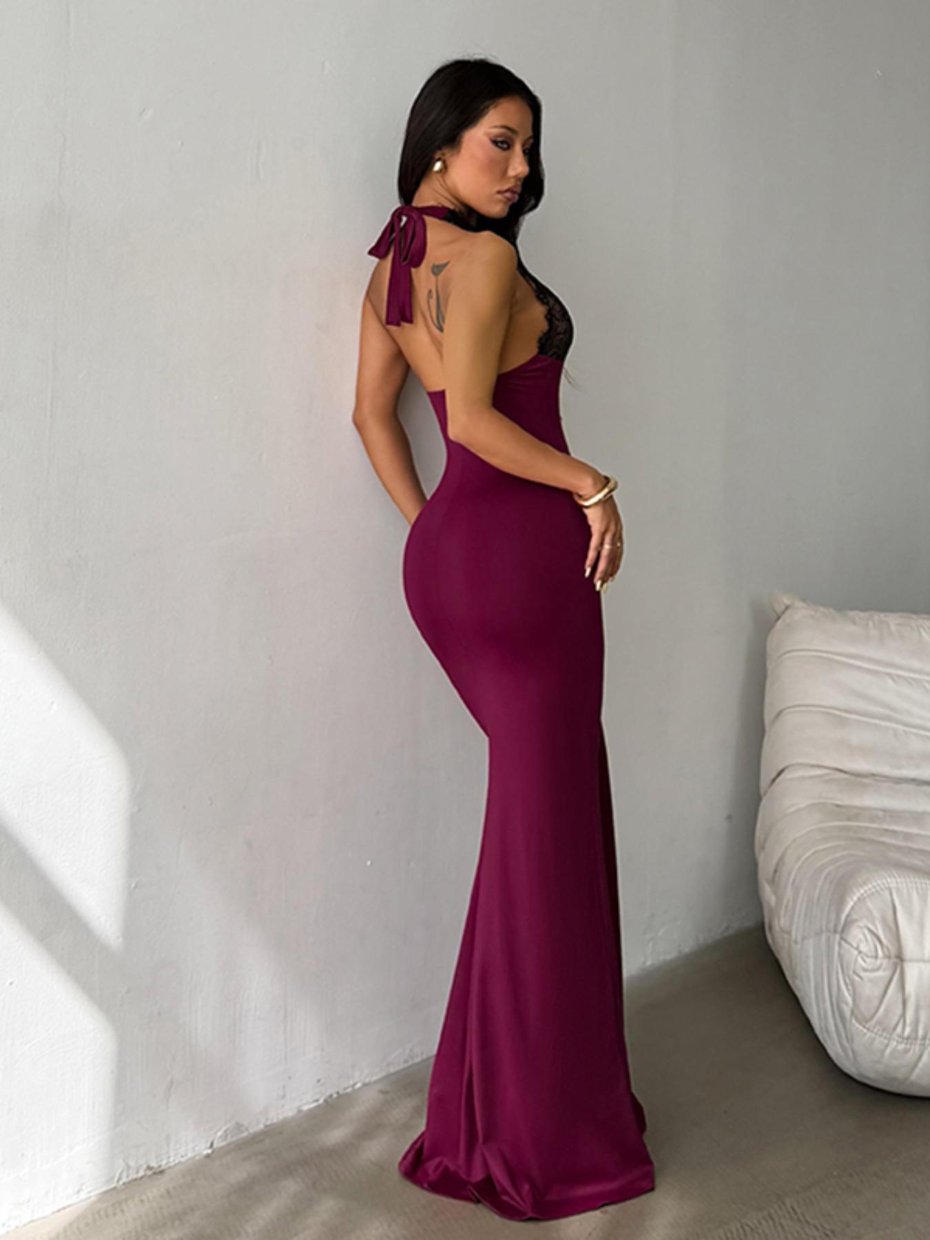 Lace Cup Backless Dress, Elegant Lace Design, Perfect for Special Occasions, Stylish Women's Clothing, Comfortable Fit