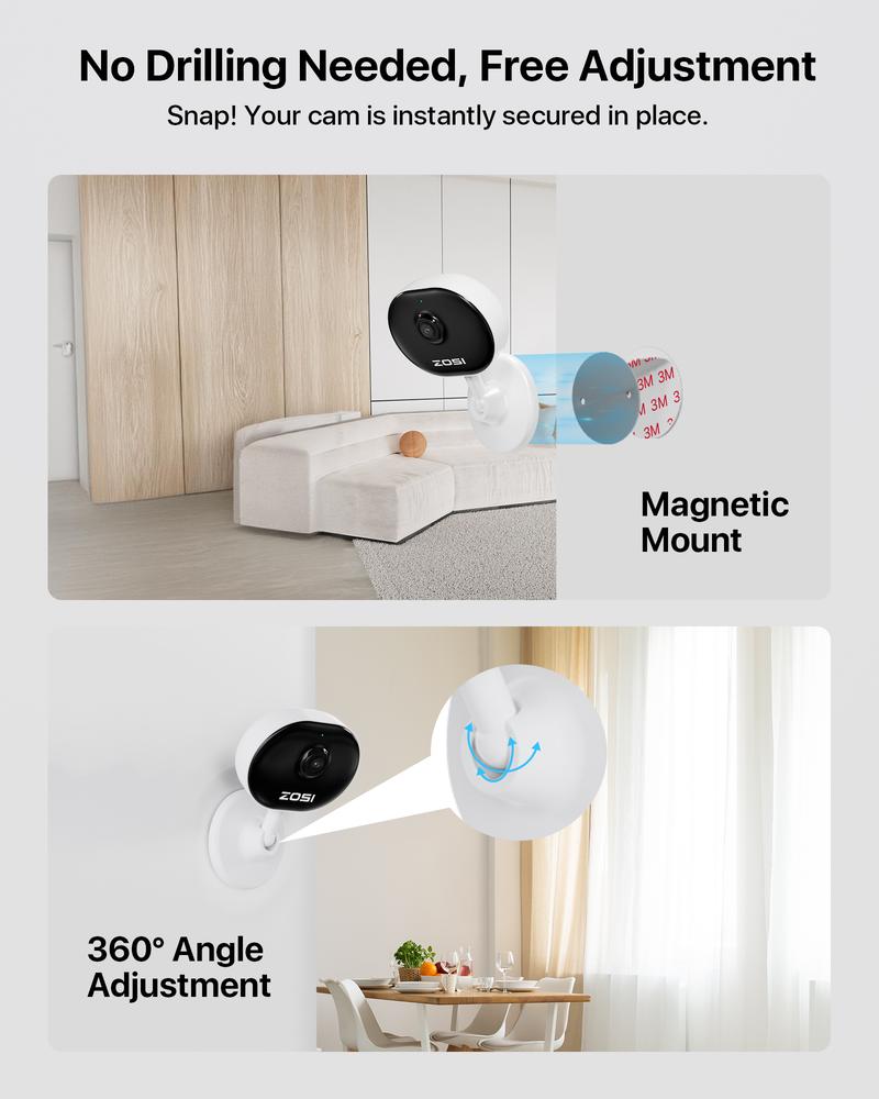 ZOSI Indoor Wifi Camera Series,2.5K/2K/2MP C519/C528/C518/C688 HD Monitor,WiFi,Human Detection,Smart Home Cam with Phone App,Night Vision,2 Way Audio,Need to Plug in Power,Easy Install