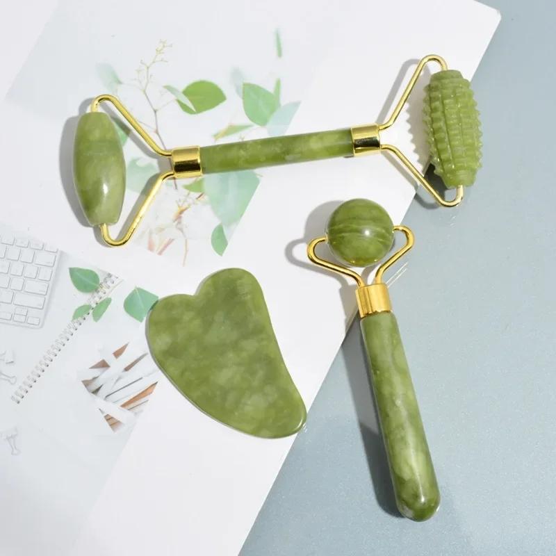 Natural Jade Roller Massager Beauty Tool Self Care Tools Skin Care Tools Facial Care Tools for Face Body Back Foot Massage Roller Facial Liftting Anti-wrinkle Double-end Gua Sha Jade Stone
