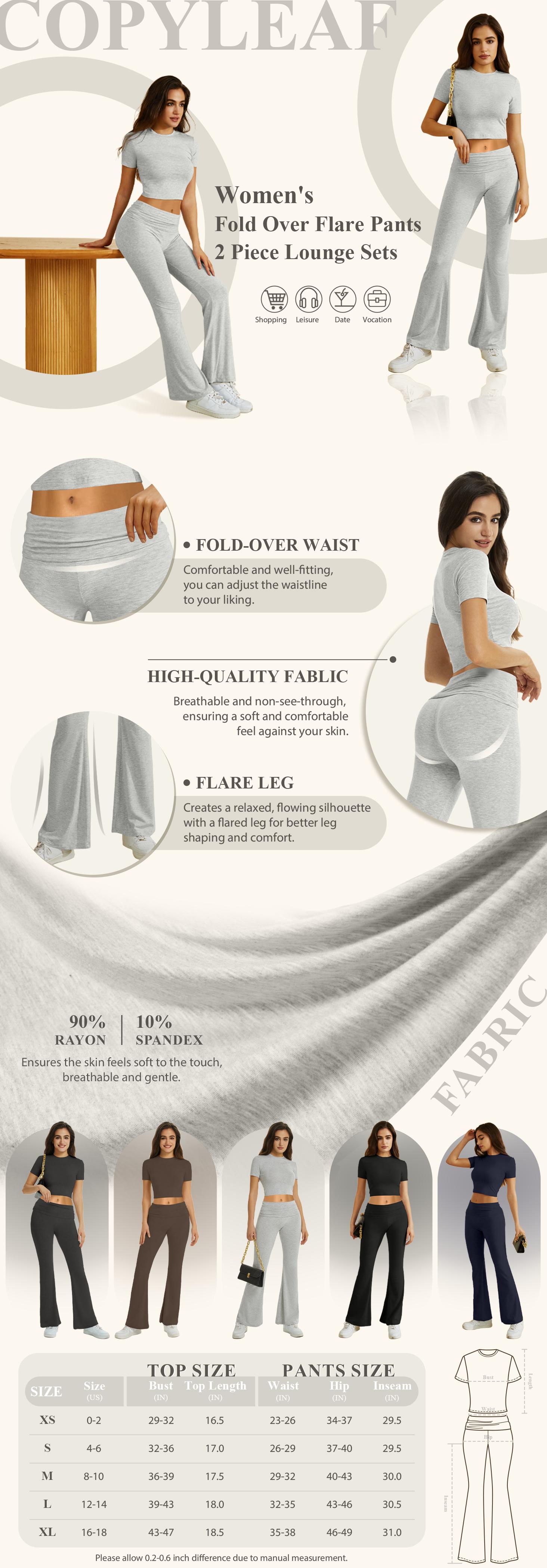 FireSwan Two Piece Lounge Sets for Women Fold Over Flare Pants Short Sleeve Crop Top Y2k Outfits Matching Set Tracksuit