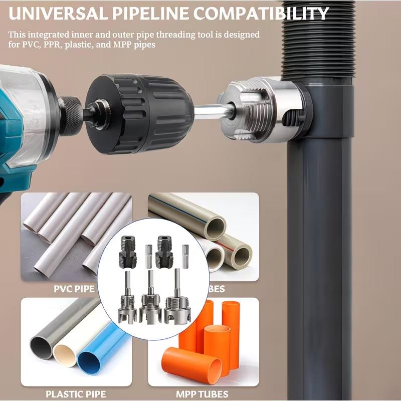 Internal & External Thread Pipe Drilling Tool Set, Compatible with Drill Press and Electric Drill, PVC/polymer Tube Threads