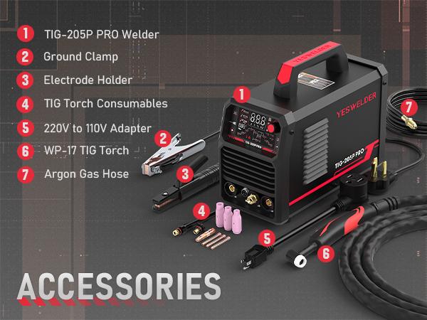 YESWELDER TIG-205P-PRO 205Amp DC TIG Welder with Pulse | 3-in-1 Stick/HF TIG/Pulsed TIG | HF Start 110V/220V Digital IGBT Inverter Welding Machine YESWELDER TIG-205P-PRO 205Amp DC TIG Welder with Pulse | 3-in-1 Stick/HF TIG/Pulsed TIG | HF Start 110V/220V Digital IGBT Inverter Welding Machine