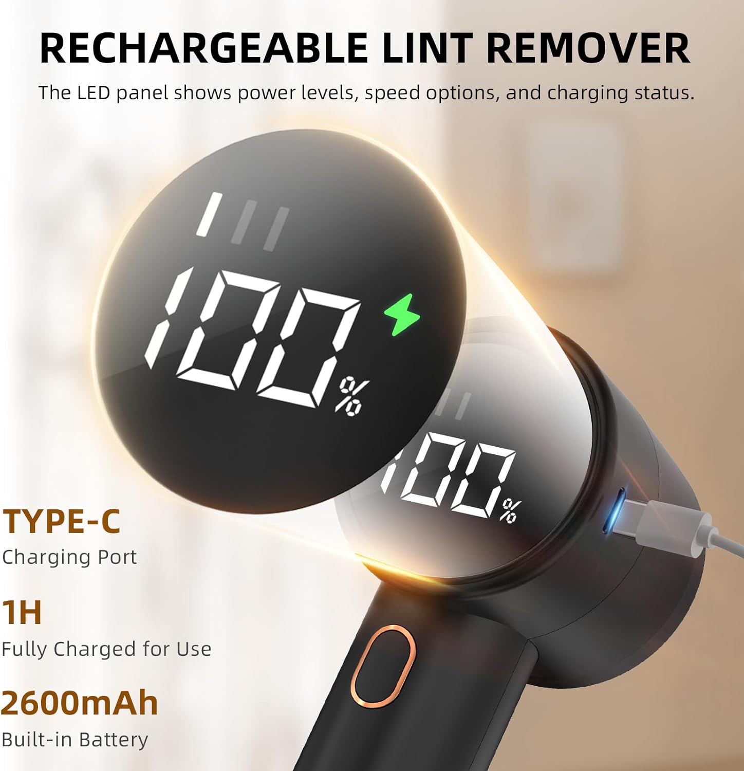 Dealsforyoudays-Lentorgi Fabric Shaver, Lint Remover Rechargeable, Electric Portable Sweater Defuzzer with 3 Speeds, 6 Leaf Blades, Digital LED Display to Remove Pilling for Clothes, Furniture, Sweater, Couch, Blanket