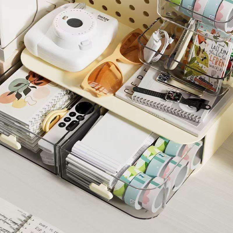 Multifunctional Three-In-One Desktop Organizer, Drawer-Style Storage Shelf, Office Desk Workspace, Wall-Mounted Design