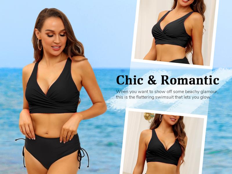 Hilor Women's Underwire Bikini Tops Push Up Criss Cross Swim Top Swimsuit Sexy V Neck Bikini Bathing Suit Top Only#outdoorfun