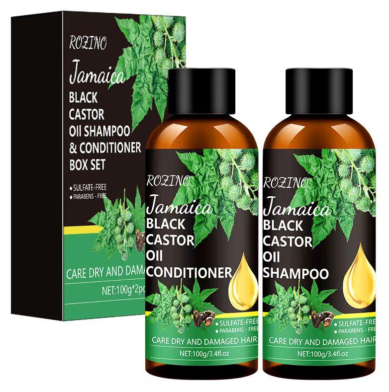 Rozino Jamaica Black Castor Oil Shampoo & Conditioner Set for Dry Damaged Hair Care Cleansing Routine 100g Each Bottle