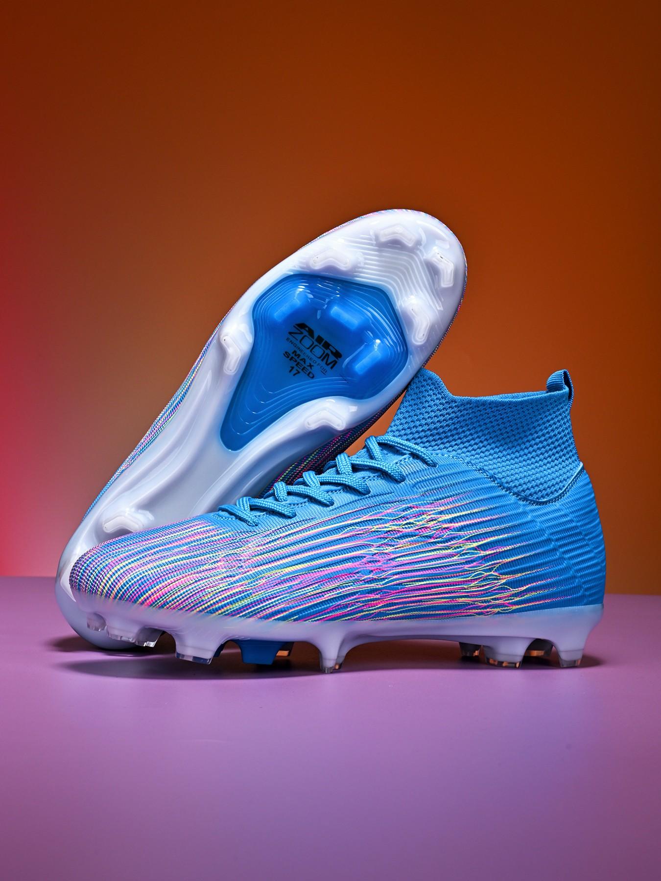 Men's High-Top Soccer Shoes, Football Cleats, Training Soccer Boots, Leather & Mesh, Breathable, Anti-Slip, Lightweight, Fashionable, Ideal for Training & Outdoor Activities