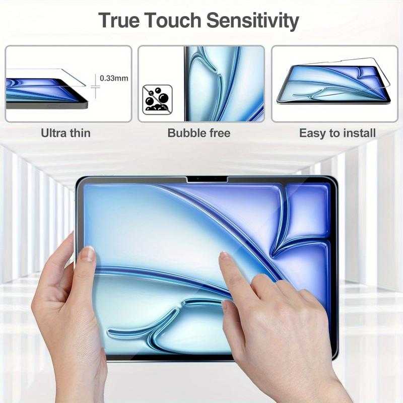 3-piece set of tempered glass screen protectors suitable for iPad Air 11-inch M2 2024/M3 2025 A2902/A2903/A2904 A3267/A3270/A3266, transparent anti-fingerprint, anti-glare, scratch-resistant