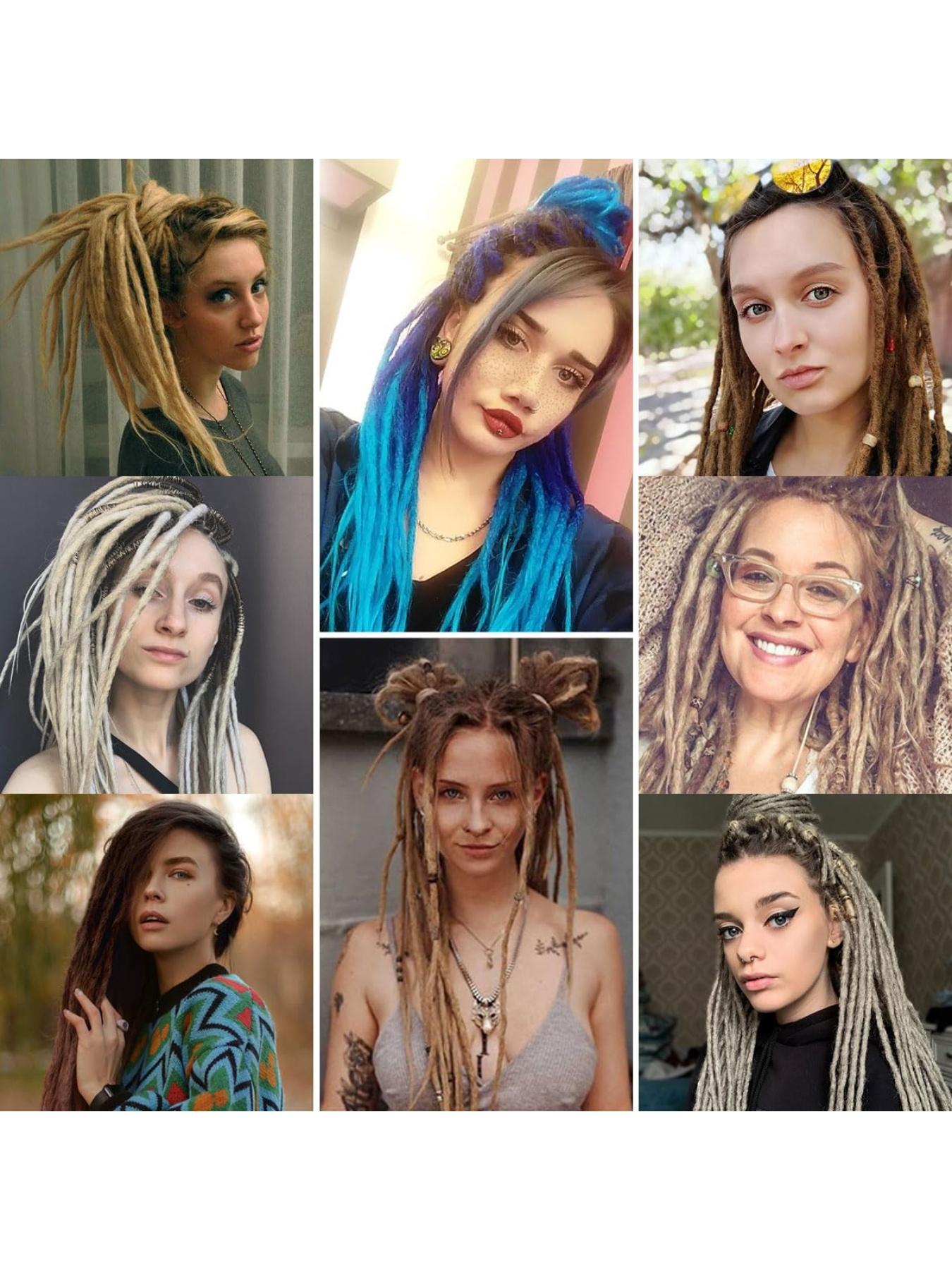 Green Dreadlock Extensions, Long Synthetic Crochet Dreads Extensions Handmade Soft Single Ended Dreads Thin 0.6cm Width Reggae Style Dreadlock for Girls(10 Strands)