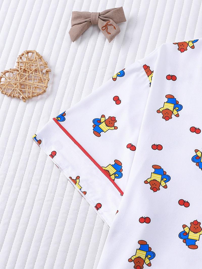 2pcs Mini Winnie the Pooh Print Pajama Set - Cute Nostalgic Short-Sleeve Pjs (Notch Collar + Chest Pocket + Elastic Waist) - Soft Adult Loungewear/Sleepwear for Disney Fans, Cozy Nights In & Gift Giving