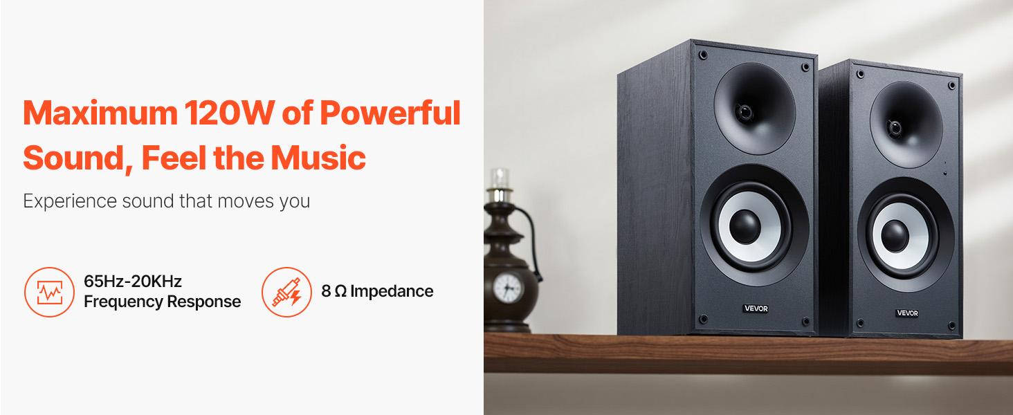 VEVOR Powered Bookshelf Speakers, 25Wx 2, Active Studio Monitor Speaker with 5.5 Inch Woofer, Bluetooth/RCA/Coaxial/Optical/USB/Subwoofer Connection, Wooden Enclosure, for Record Player Turntable PC