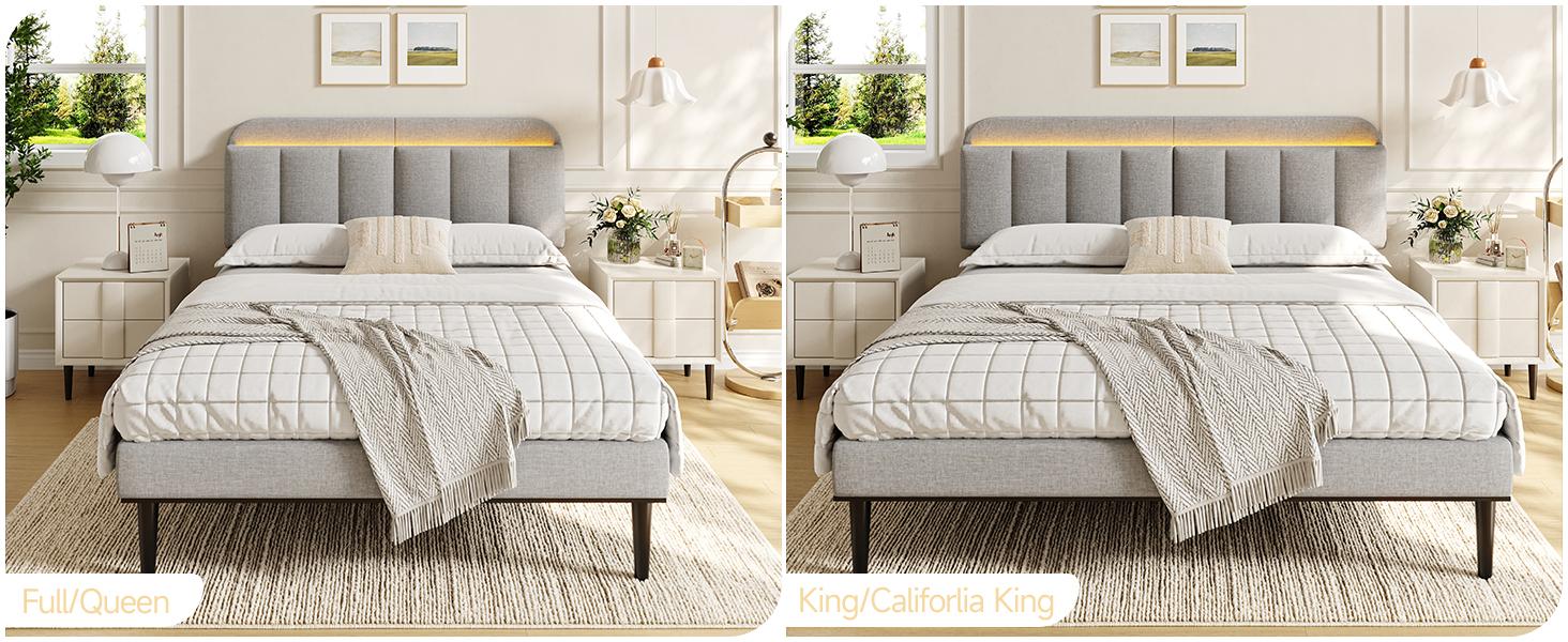 【SPOTLIGHT DAY】ONBRILL Adjustable Headboard for Full/Queen/King Size Bed Frame, Linen Fabric Bed Headboard with Storage & RGB LED Light in Modern Vertical Channel Design