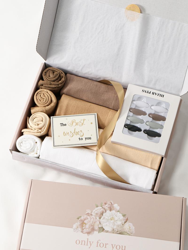 8pc Fashion Gift Box Set, 4pc Elegant Hijab & 4pc Tube Hat Sleep Cap, Soft Breathable Fabric, Suitable for All Seasons, Perfect Gift