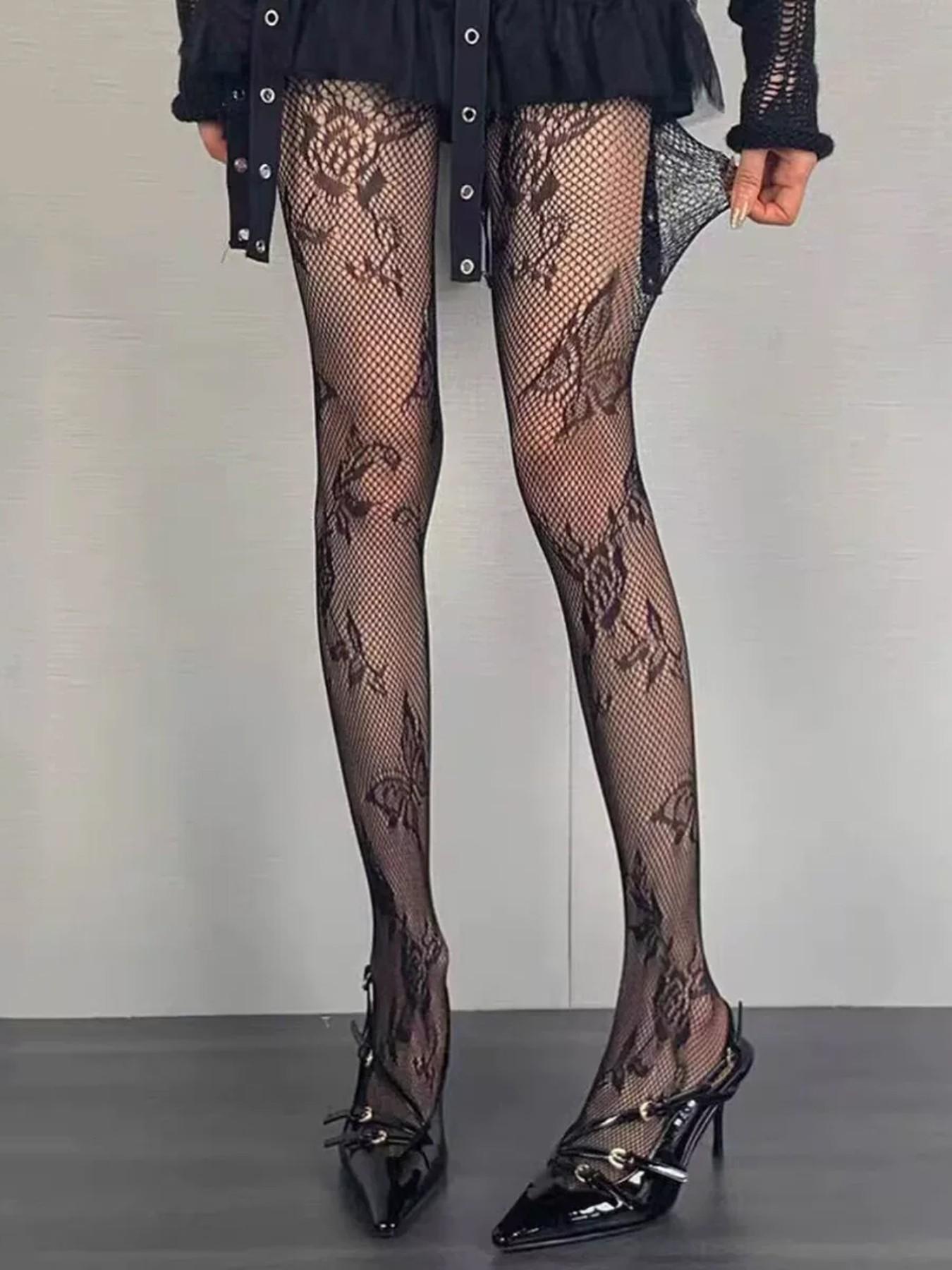 Vintage French Butterfly Floral Mesh Stockings, Romantic Sexy Underwear Pantyhose, Slimming Bottoms, Casual Wear, Boho Style
